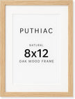 puthiac 8x12 Solid Oak Wood Picture Frame, Fits 6x8 with Mat or 8x12 Without Mat, Wall or Tabletop Display with Stand, Vertical or Horizontal, Plexi Front, 1 Pack, Natural Oak