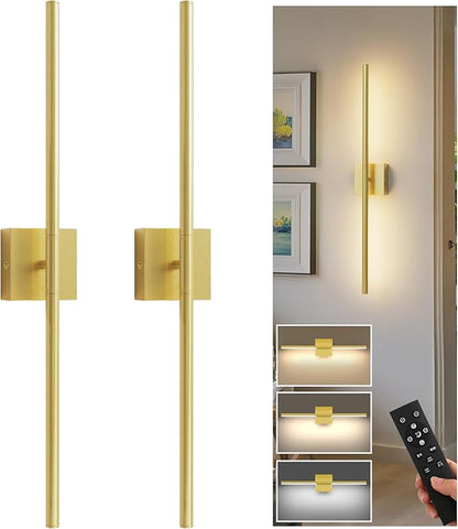 L LOHAS LED Battery Operated Wall Sconces Set of 2, Battery Wall Sconce 10000mAh, Gold Rechargeable Sconces 3CCT, 28.1 Inch Wireless Wall Lights, Sconce Wall Decor for Bedroom, Living Room