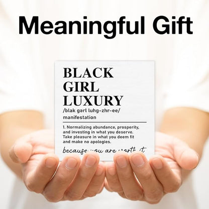 TSUYAWU Black Girl Luxury Definition Wooden Sign Motivational Decor for Home Office Bedroom, 5 x 5 Inches