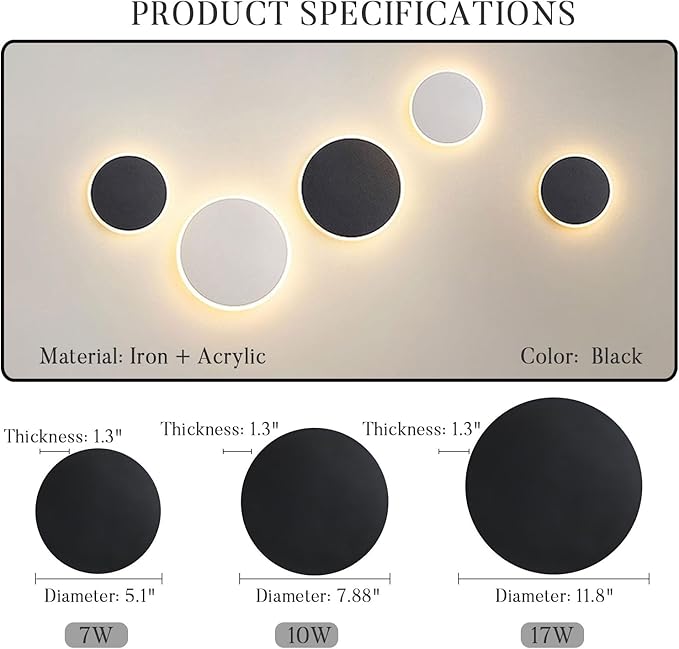Wall Sconces Modern Light Fixture White/Black Round Disc Wall Sconce Indoor Decorative Wall Light Creative Minimalist Lighting for Living Room Stairs Bedroom Aisle Bathroom Bedsid