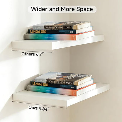 INHABIT UNION 20in Floating Shelves for Wall, Wall Mounted Shelves for Decor Storage Set of 2, Floating Shelf for Bedroom, Bathroom, Living Room and Kitchen（White）