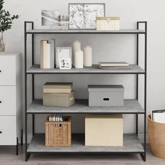 Set of 4 Floating Wall Shelves, 39.4 Inch Modern Concrete Grey Engineered Wood Storage Shelving for Living Room, Bedroom, Home Office Decor