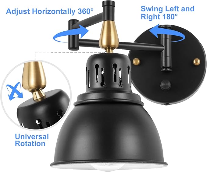 TRLIFE Wall Sconces Plug in, Remote Control Dimmable Wall Sconce and Adjustable Color Temperature 2700K-6500K Wall Lights with 6FT Plug in Cord, Swing Arm Wall Mounted Light(2 Pack, 2 Bulbs)