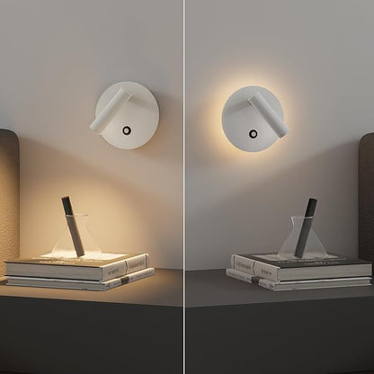Aisilan 2-Pack Modern Wall Sconce with Touch Switch, Dimmable 6W Adjustable Wall Lamp, Dual-Mode Hardwired Bedside Lights, White Wall Mounted Lighting for Bedroom, Living Room & Hallway