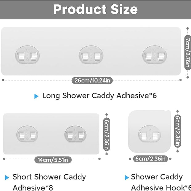 Lsnisni 20 Pack Shower Caddy Adhesive Replacement, Strong Adhesive Hooks for Shower Caddy, Waterproof Shower Adhesive Strips, No Drilling,for Bathroom Storage Shelves and Kitchen Racks