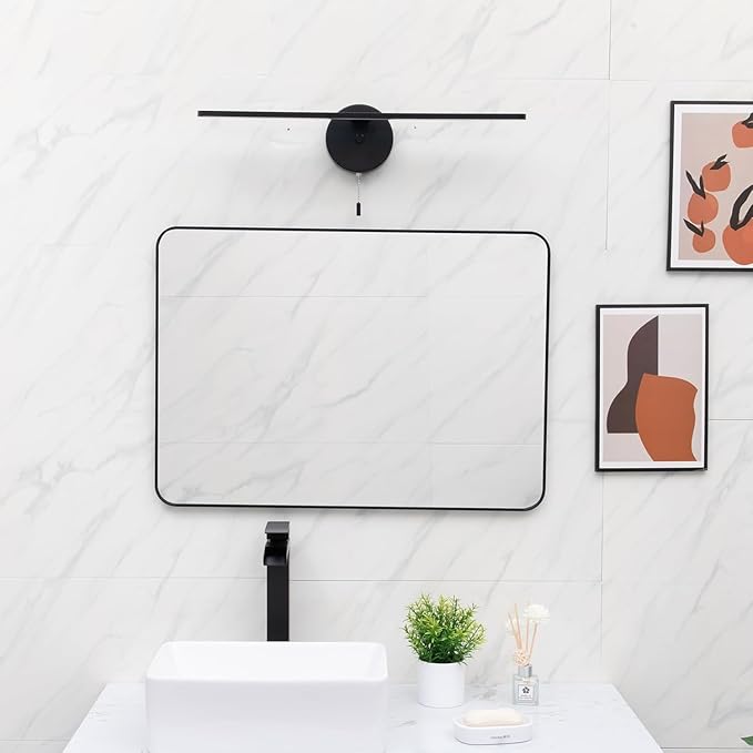 COTULIN 22 inch Black Vanity Light Bar for Bathroom, Matte Black Light Fixtures Over Mirror, Pull Chain in Wall Sconce Lighting, 4000K 12W Picture Light Under The Cabinet Lamp with On Off Switch