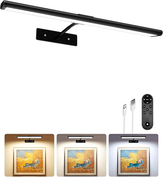 EZVALO Picture Light for Wall, 4800mAh 16'' Rechargeable Wireless with IR Remote Battery Lights for Painting, Dimmable Magnetic LED Art Display Light, Colors Temperatures, for Gallery, Living Room