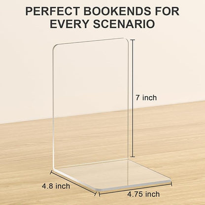 VFINE Acrylic Bookends 8 Pieces, Book Ends for Shelves, Clear Bookends for Shelves Decor Book Ends for Desktop Organizer, Book Stopper for Home Office School Supplies, 7 * 4.8 * 4.75 inch