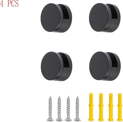 Mirror Clips, Thickened Brass Mirror Floating Glass Clip - Round Wall Mounted Mirrors Bracket/Clip -Bathroom Mirrors Supporting Sheet Mirror Fixed Fitting Black - (4 Pcs)