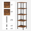 HOOBRO 5-Tier Corner Shelf Stand, Corner Square Rack Display Shelf, Tall Storage Plant Stand, Bookcase for Small Spaces, Living Room, Home Office, Kitchen, Rustic Brown and Black BF50CJ01