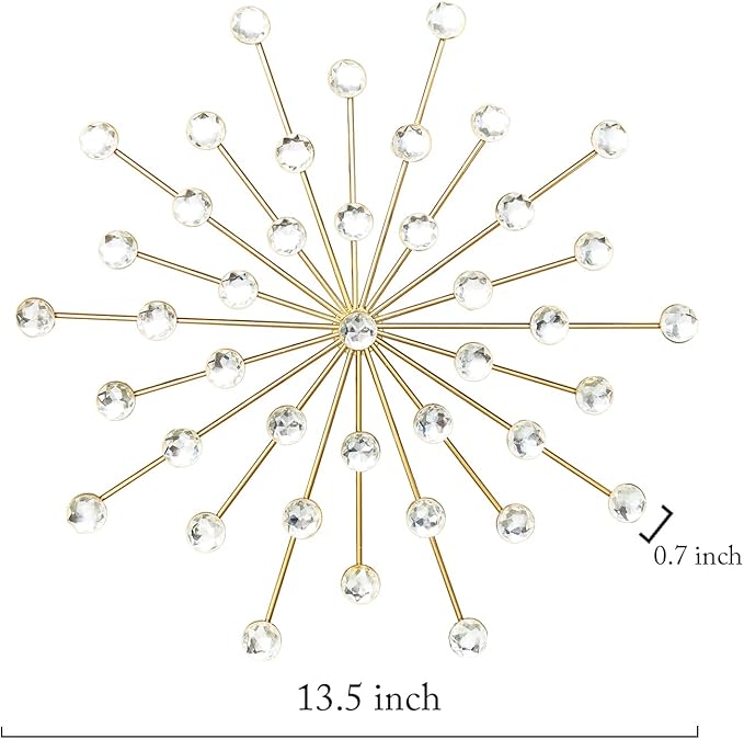 ZEXUIRU 3 Pack Gold Sunburst Wall Decor – Metal Crystal Wall Art with Sparkling Rhinestones, 14’’/18 Inch Starburst Wall Hanging Set for Living Room Bedroom Bathroom – Modern Bling Home Decorations