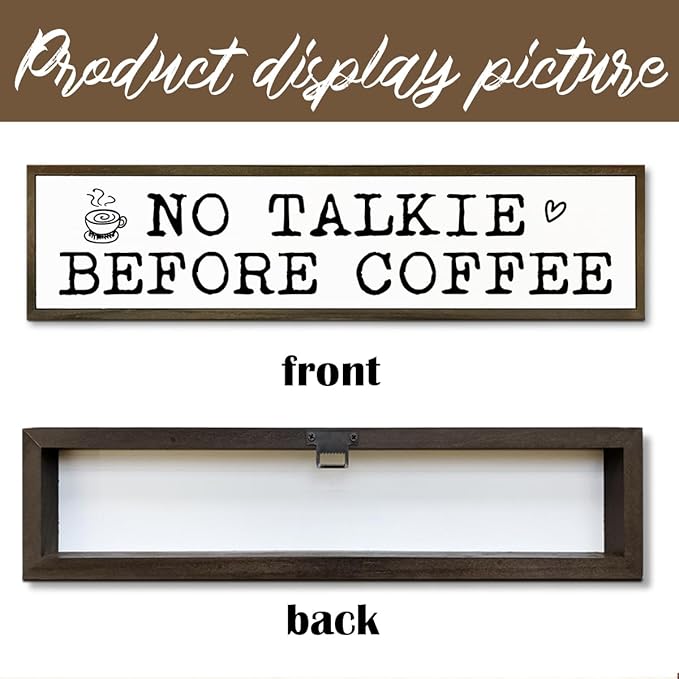 Coffees Wood Sign, Rustic Coffees Decoration, Country Farmhouse Decoration for Home Kitchen, Funny Coffee Station Decor, No Talk Before Coffee Sign, 17.8x4x1.2 inches