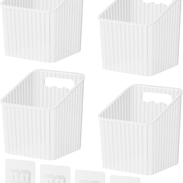 NiHome 4-Pack Plastic Wall Mount Storage Caddy for RV/Camper Storage and Organization, Self Adhesive Cabinet Door Organizer for Bathroom/Kitchen, Camper Must Haves & Small Item Organization