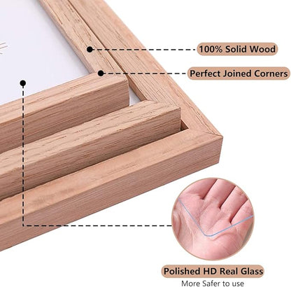 ATOBART 8x10 Set of 2 Oak Wood Picture Frame Solid Wooden Photo Frame Natural Wood Color Frames with Real Glass for Wall Mounting or Tabletop Living Room Bedroom Home Decor