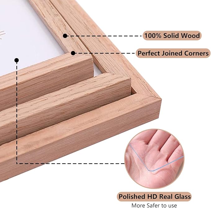ATOBART 8x10 Set of 3 OAK Wood Picture Frame Solid Wooden Photo Frame Natural Wood Color Frames with Real Glass for Wall Mounting or Tabletop Living Room Bedroom Home Decor