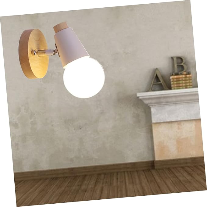 Uonlytech Minimalist Modern Wall Sconce with Solid Wood Base Socket White Finish Loft Lighting Decor for Bedroom Living Porch Bathroom Space Saving Mounted Decorative Lamp