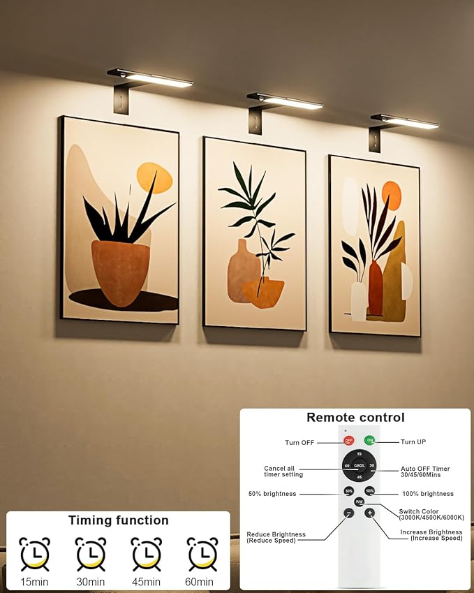 Picture Lights for Wall, 12'' Motion Sensor Rechargable Picture Light with 3 Color Temps , Dimmable Battery Wall Sconce for Wall Pictures with Remote, LED Art Light for Paintings, Gallery, Portrait