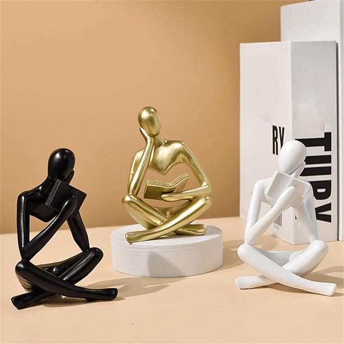 Style-B White, Creative Abstract Thinker Bookend for Home Aesthetic, Study, and Wine Cabinet – Stylish Shelf Decor Accent and Thoughtful Gift for Living Room, Bar, or Coffee Shop