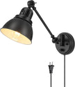Plug in Wall Sconces, Wall Sconce Lighting with Dimmable On Off Switch, Swing Arm Wall Lamp, Black Metal Industrial Wall Light Fixtures, Safety E26 Base, 6FT Plug in Cord
