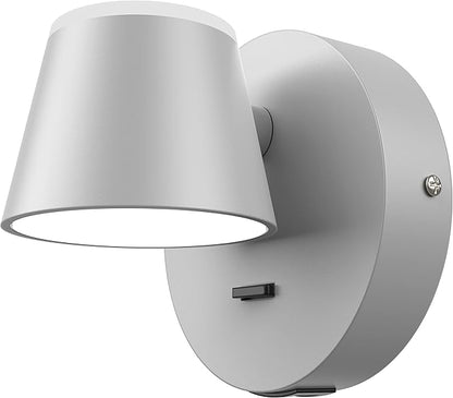 URSOLA Wall Light LED Wall Sconce with On/Off Switch USB Charging Port 110 Volt Hardwired Wall Lamp 350 Rotatable Up Down Sconces Wall Lighting (Grey)