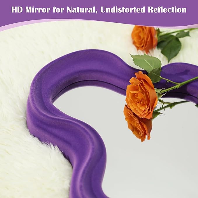 Purple Wavy Mirror Mirror for Girly Bedroom Decoration, Asymmetrical Cloud-Shaped Decorative Funky Mirrors for Modern Vintage Home Office Living Room Housewarming Birthday Gift