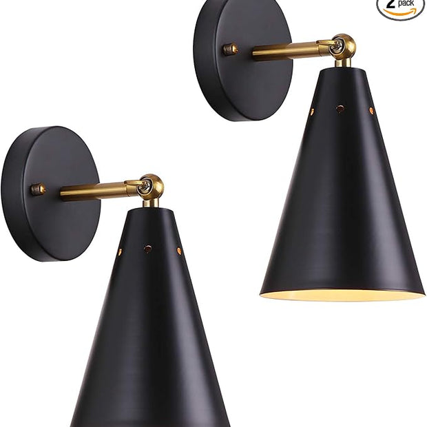 MWZ Modern Black Wall Sconces Lighting, 2 Pack Gold Rustic Lamp Fixture Farmhouse Simplicity Bronze Finish Arm Swing Industrial Wall Lights for Bedroom,Living Room,Reading,Kitchen