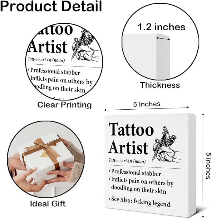 Gifts for Tattoo Artists - Tattoo Shop Decor Wooden Sign Home Office Bedroom Beauty Shop Decor - 5 x 5 Inches