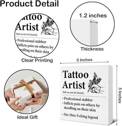 Gifts for Tattoo Artists - Tattoo Shop Decor Wooden Sign Home Office Bedroom Beauty Shop Decor - 5 x 5 Inches