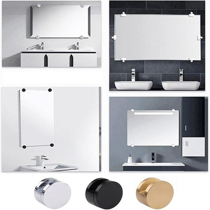 Mirror Clips, Thickened Brass Mirror Floating Glass Clip - Round Wall Mounted Mirrors Bracket/Clip -Bathroom Mirrors Supporting Sheet Mirror Fixed Fitting Silver - (4 Pcs)