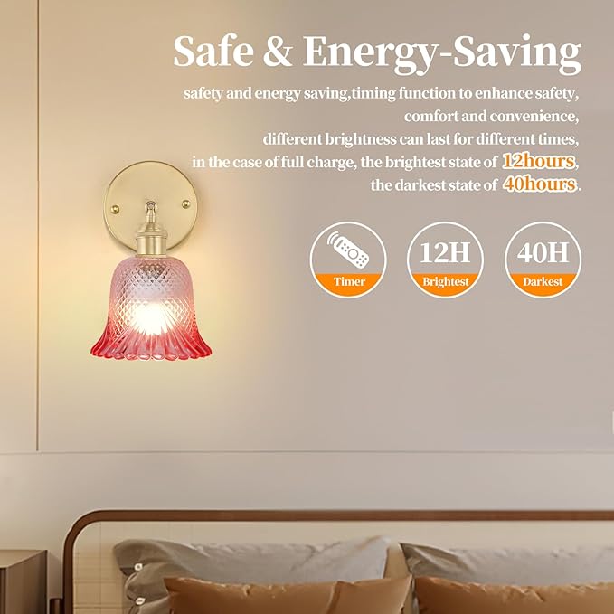 GEEZO Vintage Battery Operated Wall Sconce, with Rechargeable Battery Powered Wall Light with Remote Control for Bedside Bedroom