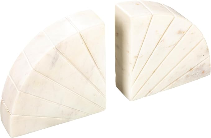 Creative Co-Op Modern Arched Semicircle Marble Bookends with Carved Detail, Set of 2, White