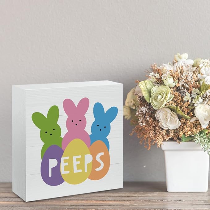 Easter Decorations Indoor Easter Party Decorations Farmhouse Easter Peeps Bunny Rabbit Egg Sign for Home Room Badroom Bathroom Office Table Mantle Desk Decor