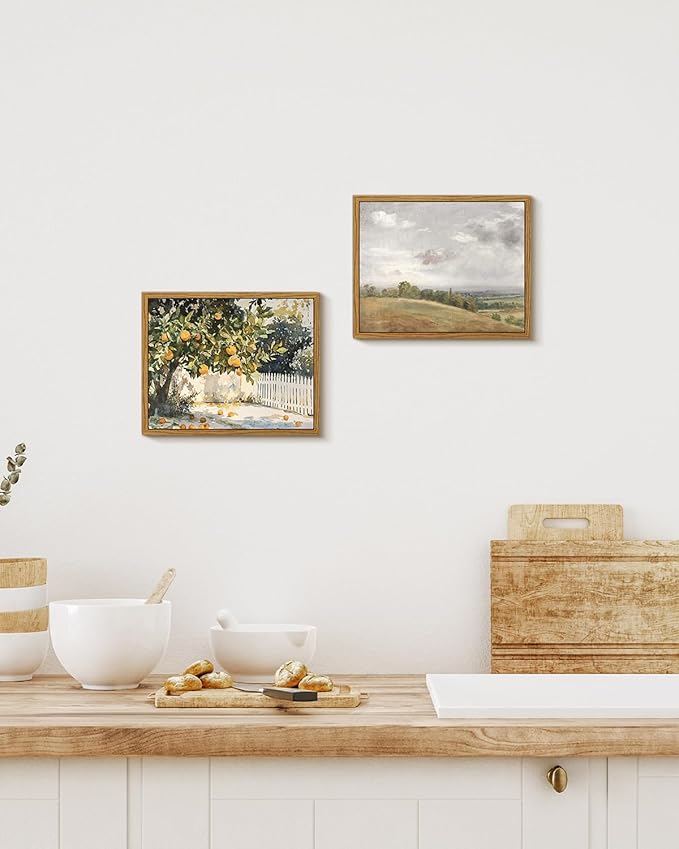 InSimSea Framed Canvas Wall Art Vintage Decor, Orange Trees Art Kitchen Decor Aesthetic, Classic Rustic Farmhouse Wall Decoration for Bedroom Living Room Bathroom Gallery, 8