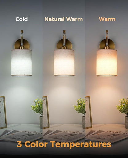 Battery Operated Wall Sconce Set of Two, Pleated Fabric Rechargeable Wireless Wall Sconces with 13000mAh Bulb & Dimmable, Battery Sconces Wall Light Decor Set of 2 for Living Room, Gold