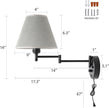 Swing Arm Wall Lamp.Wall Mount lamp with Dimmable Switch.Plug in Wall Sconces with USB Charging Port. Black Sconces Wall Lighting Suitable for Bedroom,Living Room.