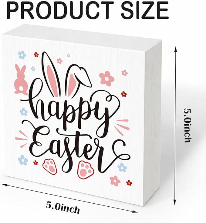 Easter Decorations for Home Happy Easter Bunny Wooden Sign, Spring Farmhouse Table Decor, Cute Easter Desk Decorations, Office Shelf Plaque, Holiday Gift for Family Friends