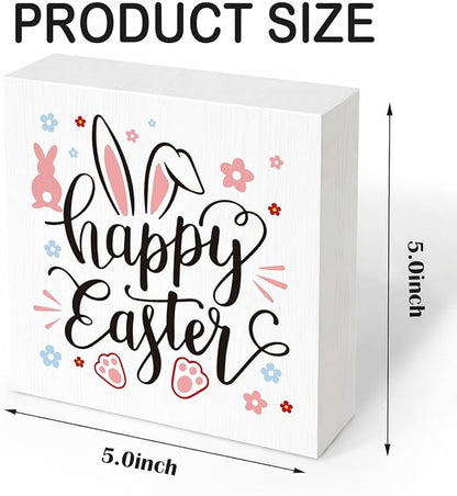 Easter Decorations for Home Happy Easter Bunny Wooden Sign, Spring Farmhouse Table Decor, Cute Easter Desk Decorations, Office Shelf Plaque, Holiday Gift for Family Friends