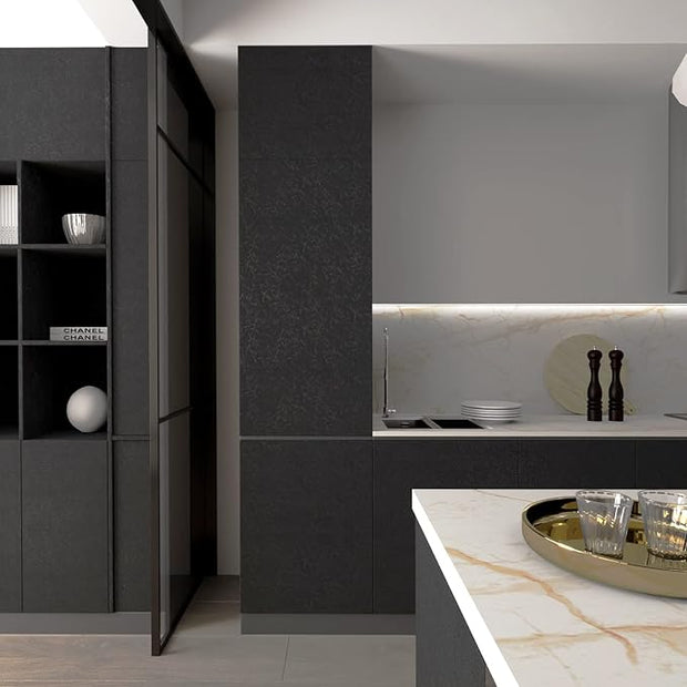 MelunMer Black Peel and Stick Wallpaper 393In L 15.7In W Self Adhesive Removable Wallpaper for Bathroom/Bedroom Modern Contact Paper Silk Textured Black Contact Paper for Cabinets Shelf Waterproof