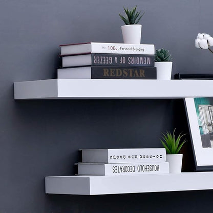 WELLAND 24 inch White Mission Floating Shelves for Wall, Bathroom and Bedroom, Modern Display and Book Shelves, Wall Mounted