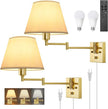 TRLIFE Dimmable Wall Sconce, Remote Control Dimming 10-100% and Adjustable Color Temperature 2700K-6500K Brushed Brass Swing Arm Wall Lights with Plug in Cord, 9.4