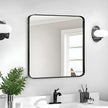 Wall Mount Mirror for Bathroom, Brushed Black Metal Framed Rounded Corner Square Rectangular Vanity Mirror (30