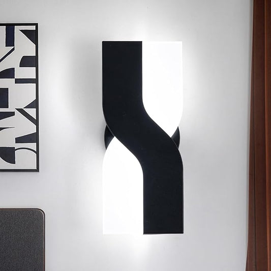 Modern LED Wall Sconce, 8W Acrylic Indoor Black Wall Light, 6000K Cold White Wall Light Fixture, Up and Down Wall Mount Light for Stairs, Living Room, Bedroom, Aisle, Hallway