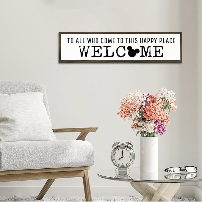 Disney, Disney Addict, Welcome Sign, Wall Table Shelf Decoration, Home Decor for Front Door, Porch Hanging Signs Decor for Indoor Outdoor, Hanging Framed Wood Sign, To All Who Come To This Happy Place 08