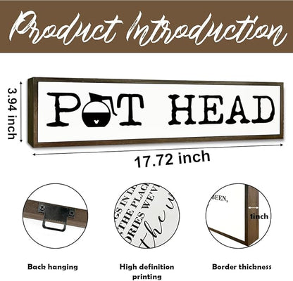 Coffee Decor Sign, Country Farmhouse Wooden Hanging Signs, Coffees Lover Home Decor, Kitchen Decors for Tabletop Shelf, Coffee Station Decors, Pot Head Sign, 17.8x4x1.2 inches