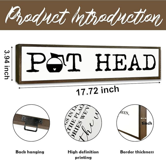 Coffee Decor Sign, Country Farmhouse Wooden Hanging Signs, Coffees Lover Home Decor, Kitchen Decors for Tabletop Shelf, Coffee Station Decors, Pot Head Sign, 17.8x4x1.2 inches
