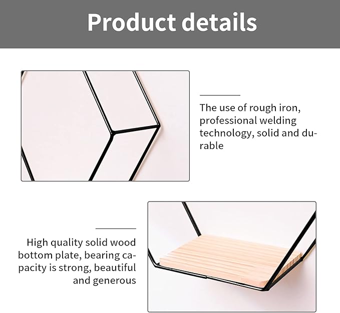 Wall Mounted Hexagonal Floating Shelves Black Set of 3 in Different Sizes, Modern Metal Wall Shelf, Simple Wood Partition Storage Shelves, Wall Decor Rack for Bedroom, Living Room, Kitchen and Office