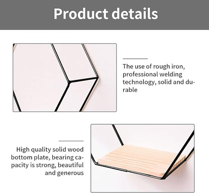 Wall Mounted Hexagonal Floating Shelves Black Set of 3 in Different Sizes, Modern Metal Wall Shelf, Simple Wood Partition Storage Shelves, Wall Decor Rack for Bedroom, Living Room, Kitchen and Office