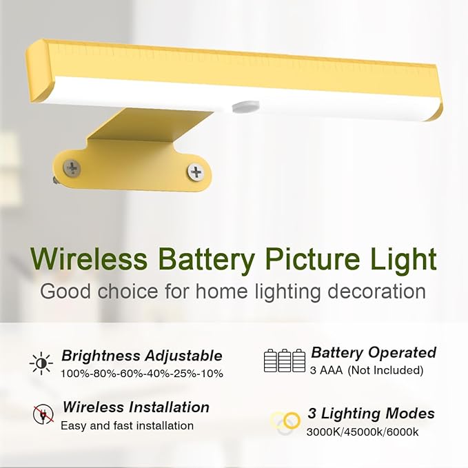 4Pack Wireless Picture Light with Remote,Battery Operated Wall Sconces for Wall Decor,3 Color Timer&Dimmable Paintings Light LED Art Display Lamp Picture Frame Light for Artwork Posters Gallery-Gold