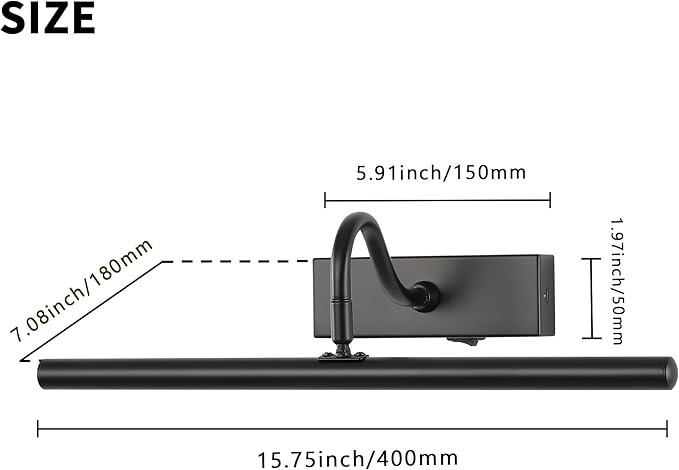 Dimmable Cordless Picture Light with Controller and Timer, Rechargeable 5000mAh Battery Wall Sconce for Wall Pictures, 16in Wall Light for Gallery Artwork, Paintings, Portraits -Black