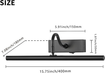 Dimmable Cordless Picture Light with Controller and Timer, Rechargeable 5000mAh Battery Wall Sconce for Wall Pictures, 16in Wall Light for Gallery Artwork, Paintings, Portraits -Black